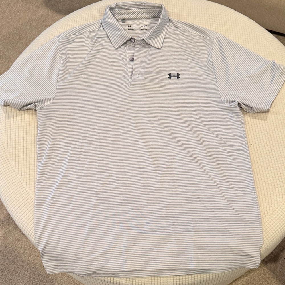 LG Men's Light Gray Striped Under Amour Golf Shirt